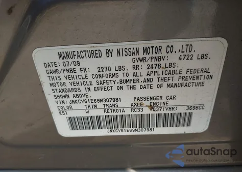 2009 Infiniti G37 Journey z USA, uszkodzony, nr VIN JNKCV61E69M307981